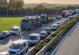 Atasco de tráfico con carril de emergencia