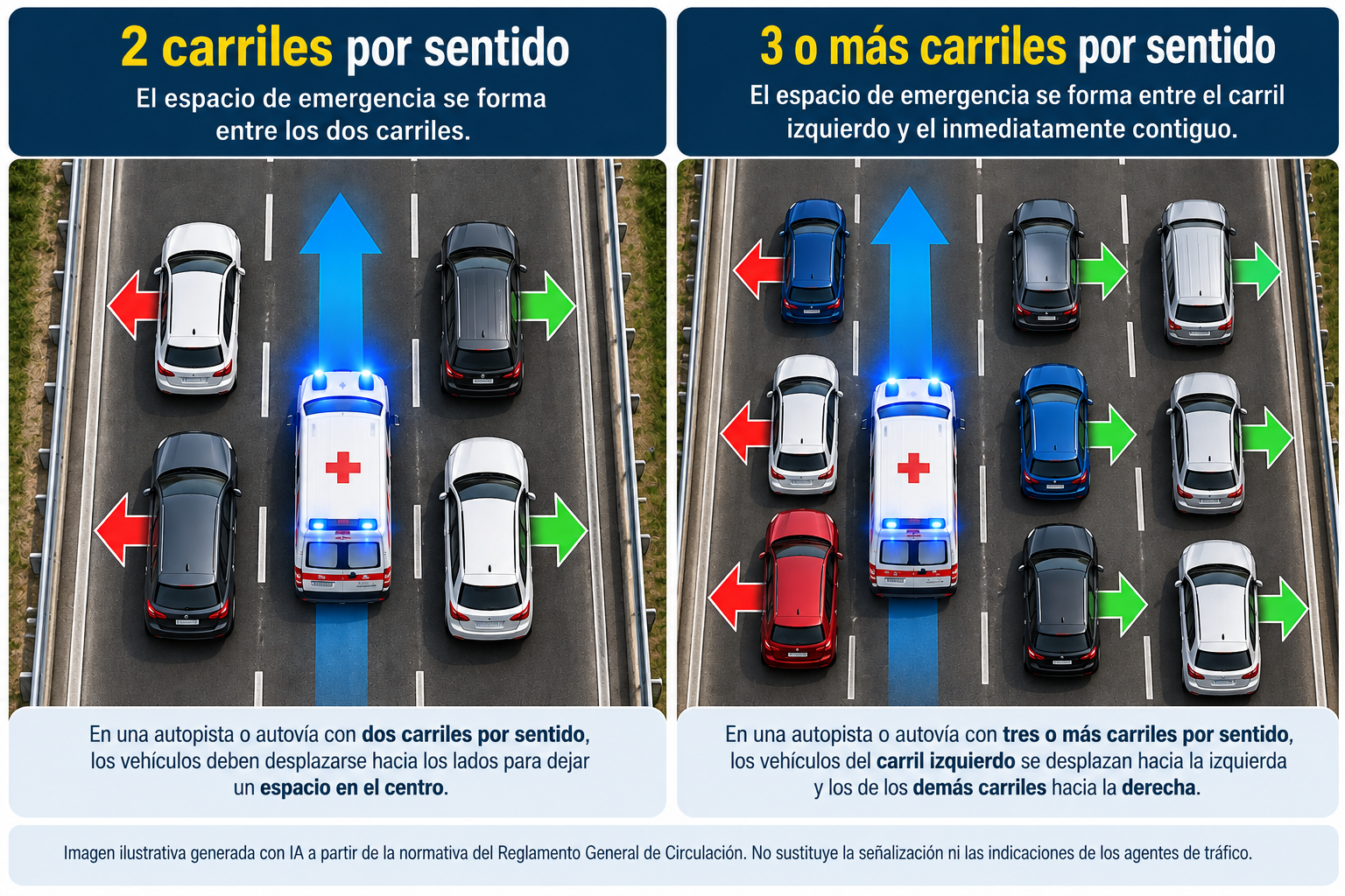 Cómo formar el carril de emergencia en un atasco con dos, tres o más carriles